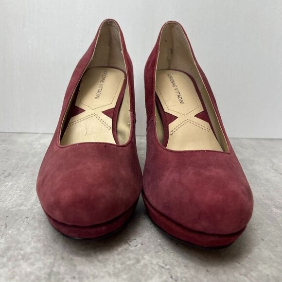 Adrienne Vittadini Prestin Burgundy Suede Platform Pumps Heels Womens Size 8M - Picture 3 of 11